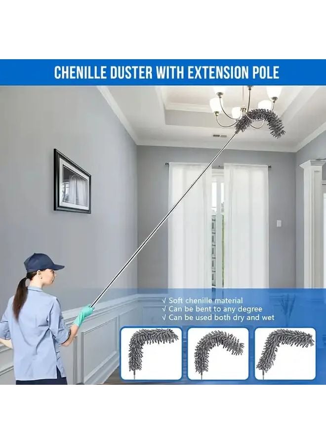 Gray 4 Piece Microfiber Duster Set With Telescopic Rod For High Ceilings And Fans - Image 5